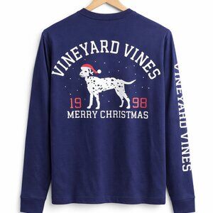 Vineyard Vines Long Sleeve T-Shirt Nautical Navy Santa Whale Size S NWT Holiday